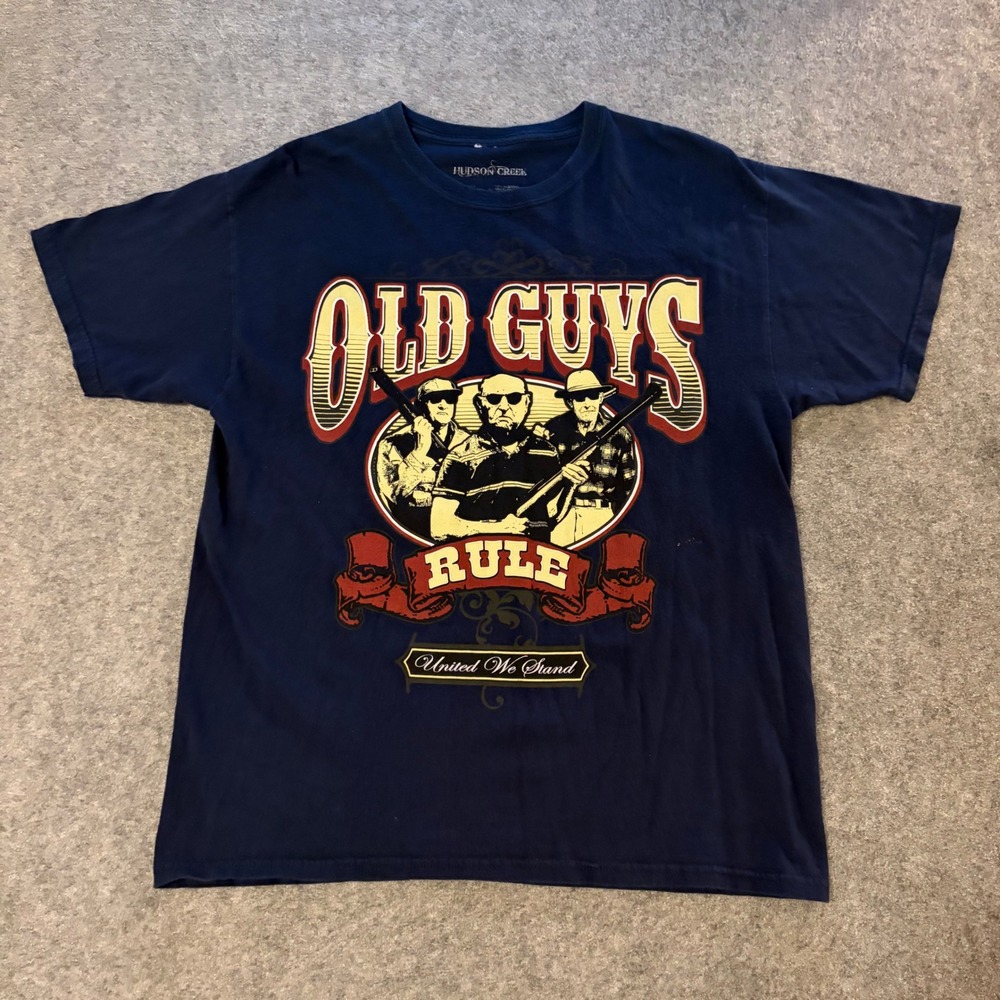 Hudson Creek Old Guys Rule Graphic T Shirt Mens L Navy Blue United‎ We Stand Gun